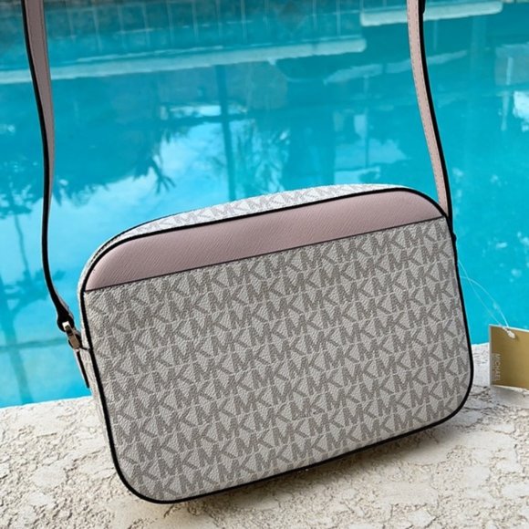 Michael Kors Jet Set Item Large East West Zip Chain Crossbody Powder Blush Multi - Picture 6 of 16